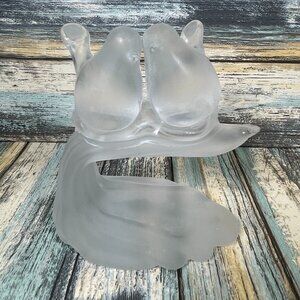 Vintage Silvestri Hand Blown Glass Frosted Crystal Love Birds Wave Branch Base
